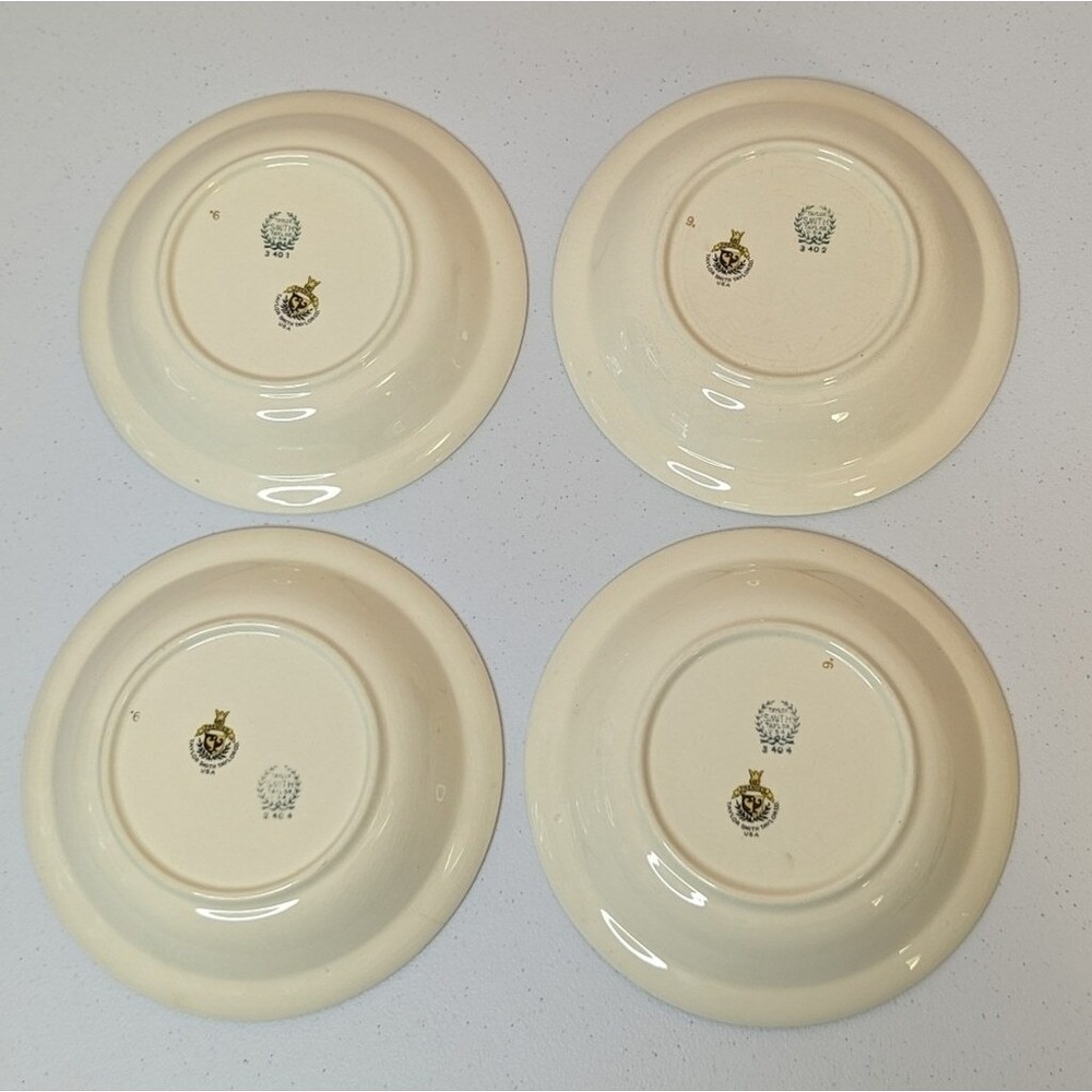Taylor Smith & Taylor Vintage 1940 Bowls Set of 4 Floral Rose Blue Gold 1681 - Picture 5 of 6